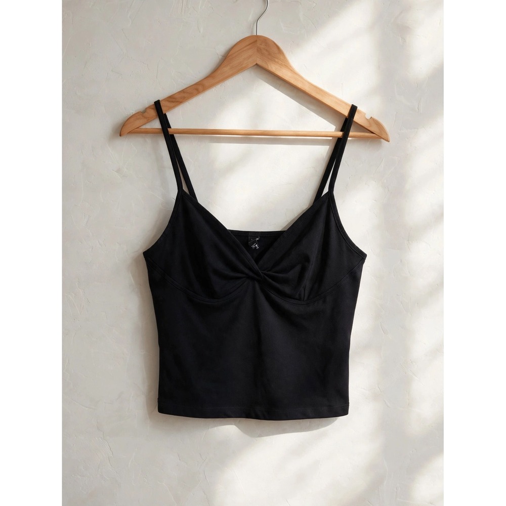 Trendy Queen Black Sweetheart Neck Twist Front Convertible Cami Crop Top Small